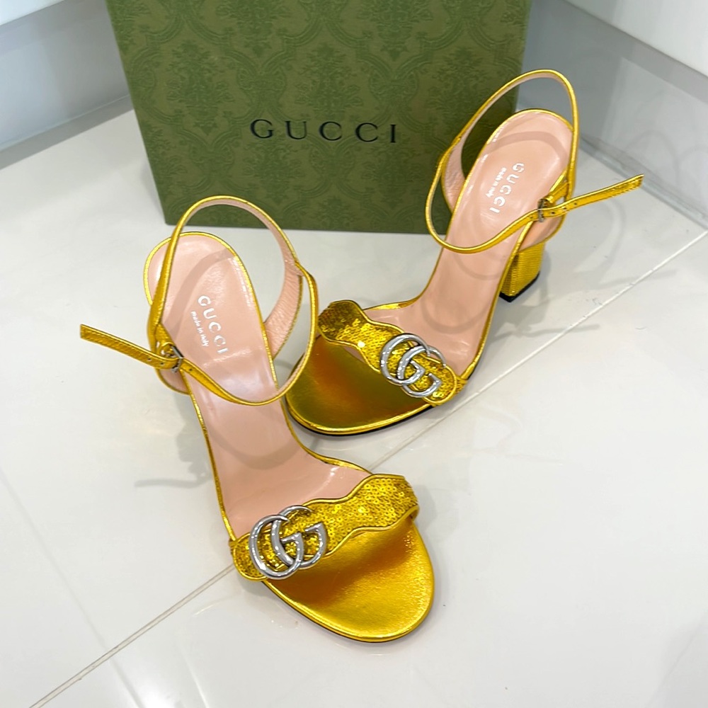 Gucci Gold Sequined Marmont Heel - Picture 3 of 10